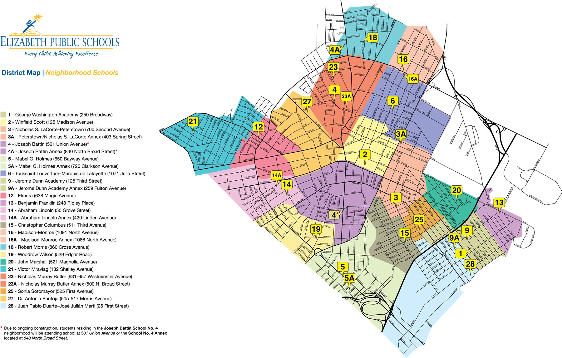 Elizabeth Neighborhood Schools Map